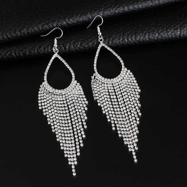 Rhinestone tassel drop shape bridal earrings