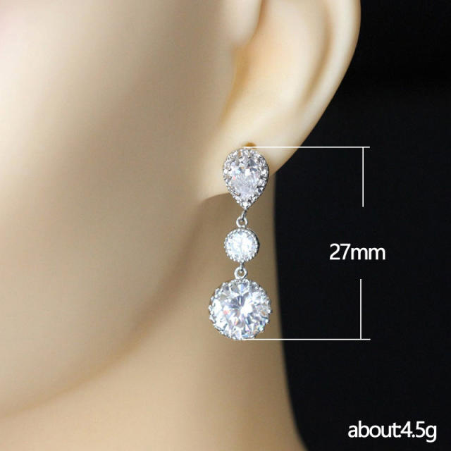 Luxury cubic zircon setting round design bridal earrings