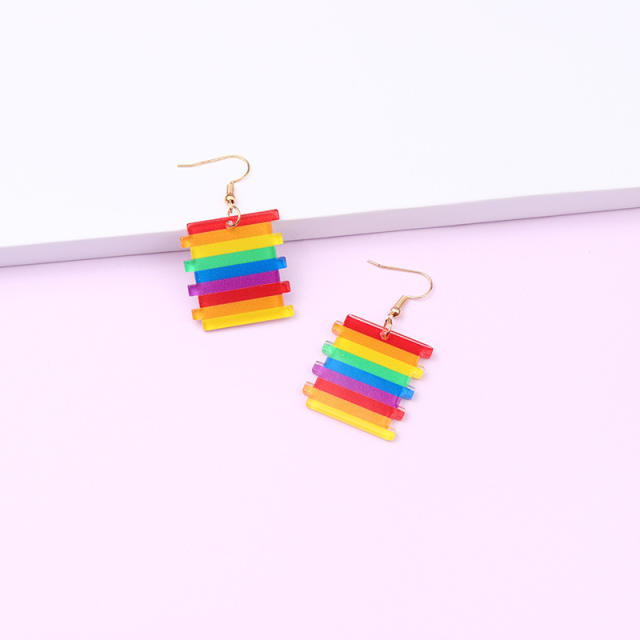 Rainbow stripe heart flower dangle earrings