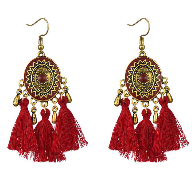 Color enamel color tassel national earrings