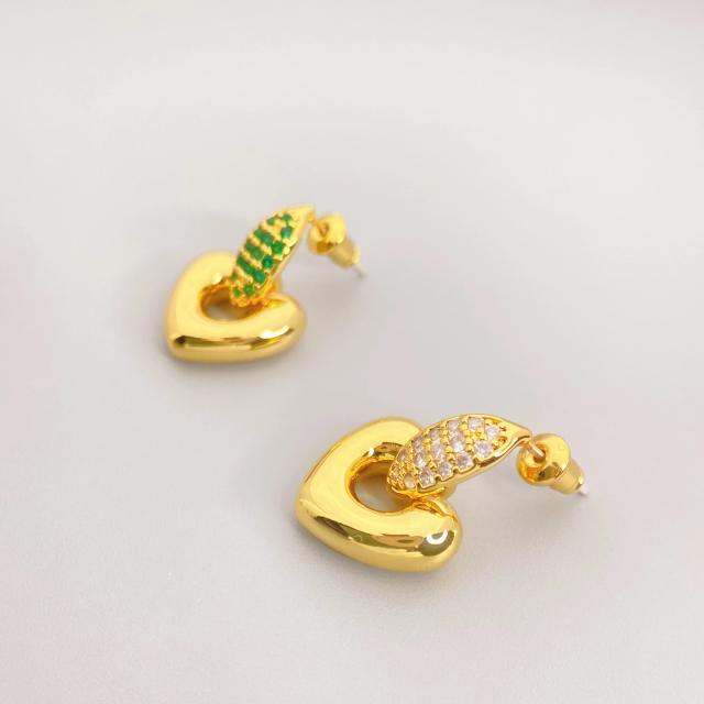 Luxury cubic zircon setting heart earrings