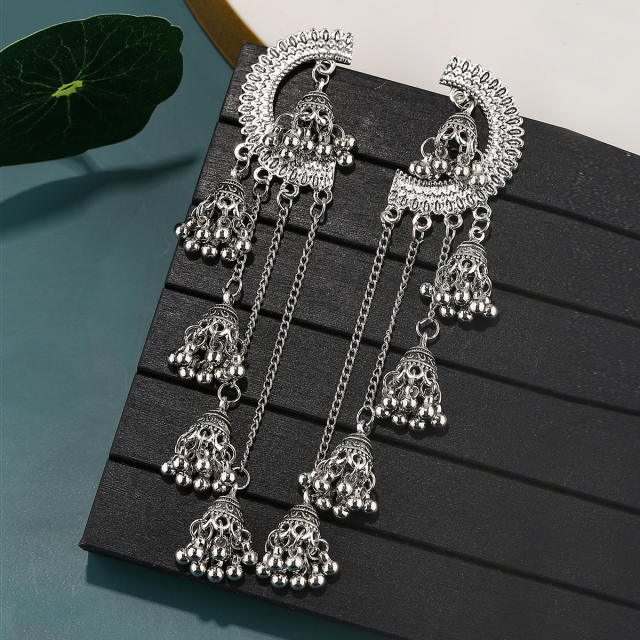 Creative hollow bell long tassel jhumka earrings