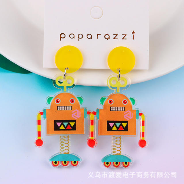 Cartoon dinosaur robot boy girl earrings