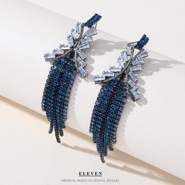 Hot sale navy blue diamond tassel earrings