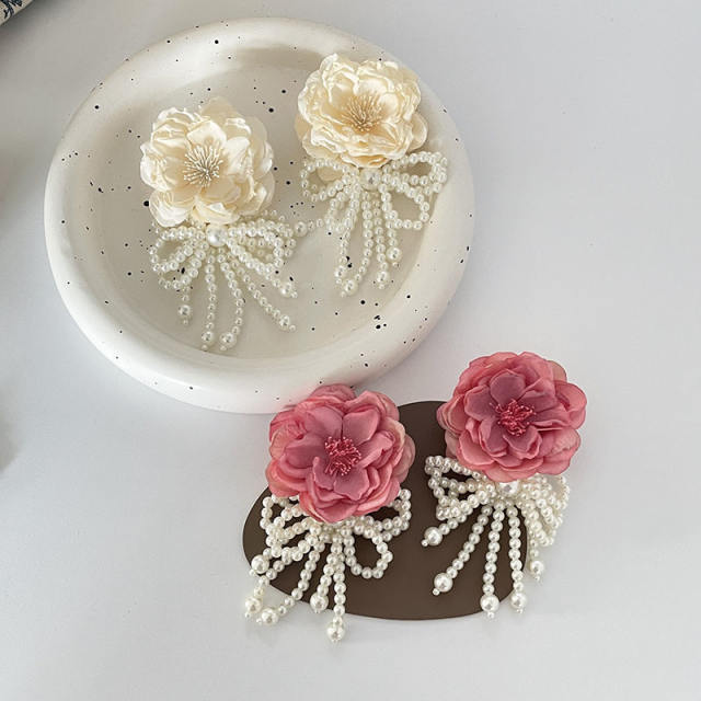 Elegant bloom flower beaded tassel earrings