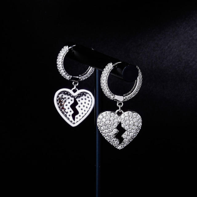 Hip hop zircon heart pendant earrings