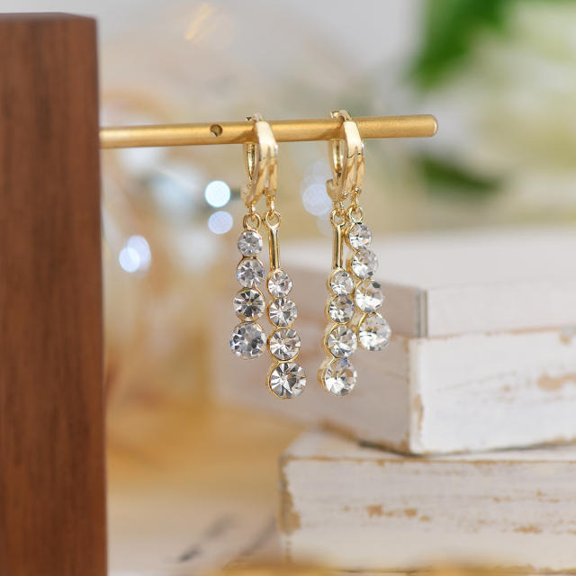 Cubic zircon tassel huggie earrings