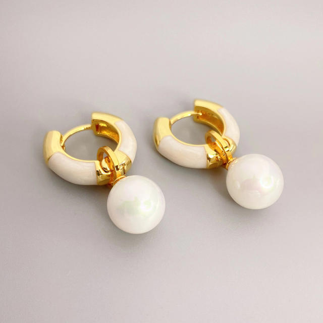 18KG copper enamel pearl earrings
