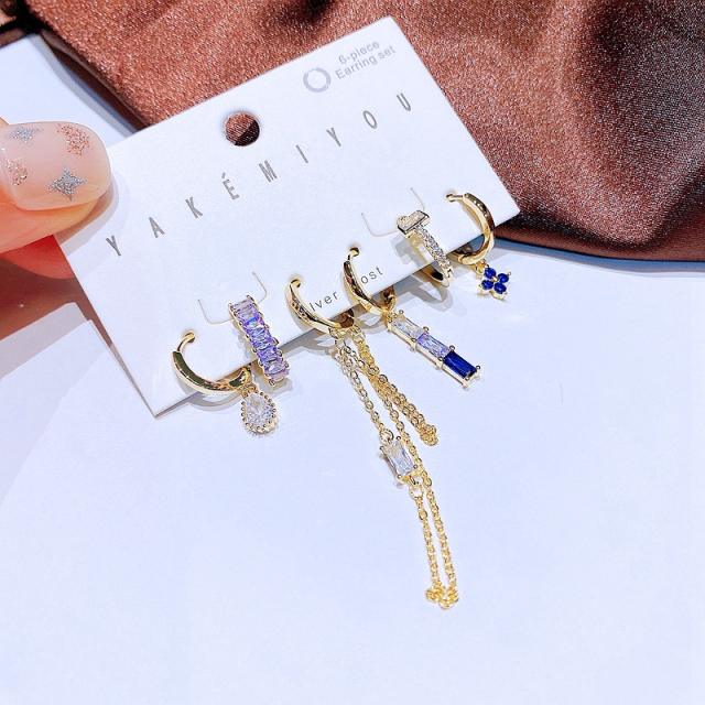 Occident fashion luxury cubic zircon huggie earrings set
