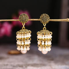 National design faux pearl beads Jhumka earrings