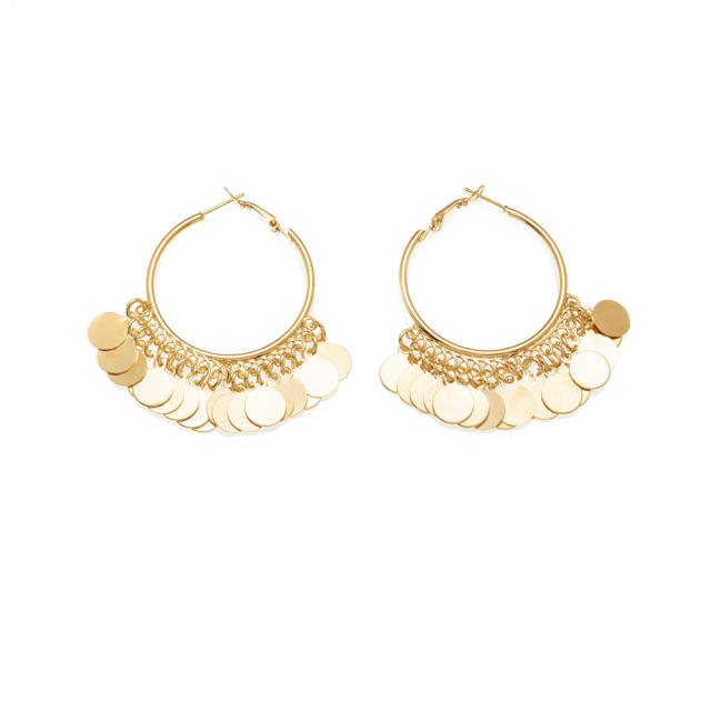 Metal ring tassel hoop earrings