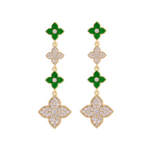 New design rhinestone setting color clover dangle earrings