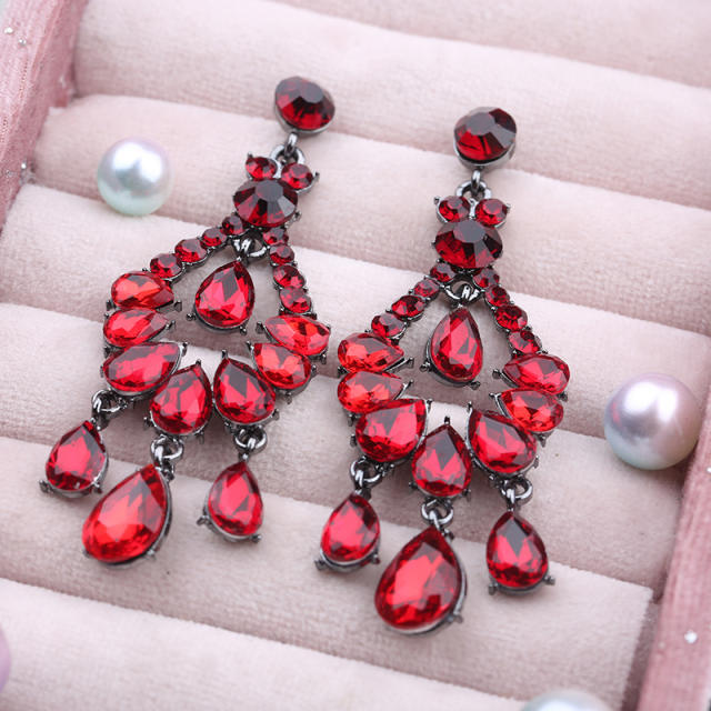 Vintage color glass crystal tassel dangle earrings