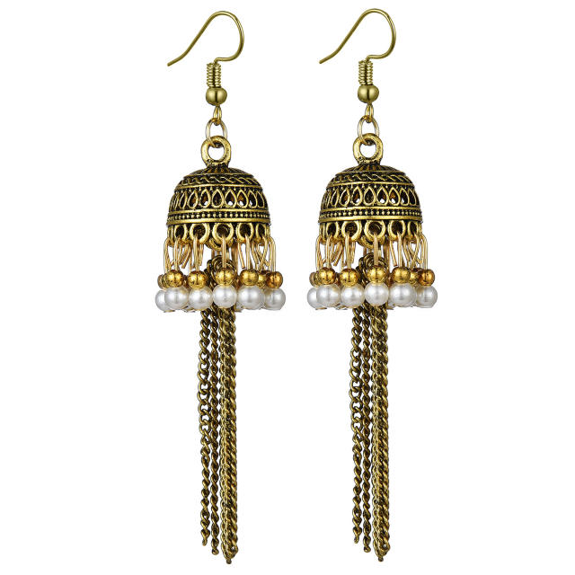 Boho chain tassel jhumka earrings for women