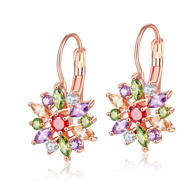Colored cubic zircon flower huggie earrings