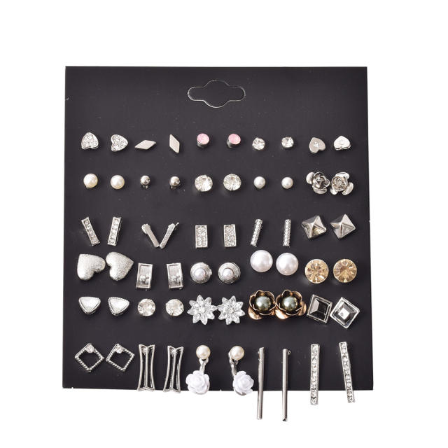 pearl and flower multi element ear studs set