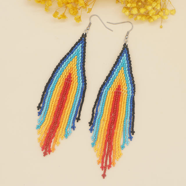 Boho color seed beads tassel earrings