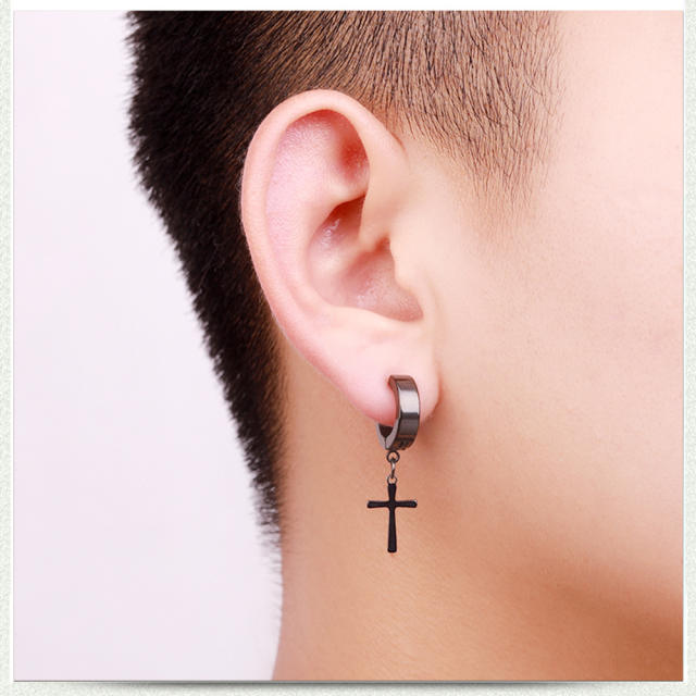 Colorful titanium steel cross earrings