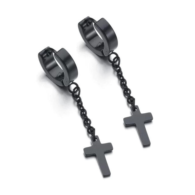 Tassel black cross unisex earrings