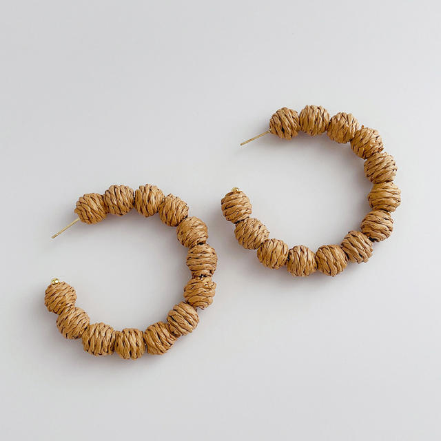 Bohemian hand-woven colored raffia earrings