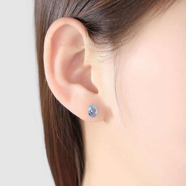 S925 sterling silver Aquamarine ear studs
