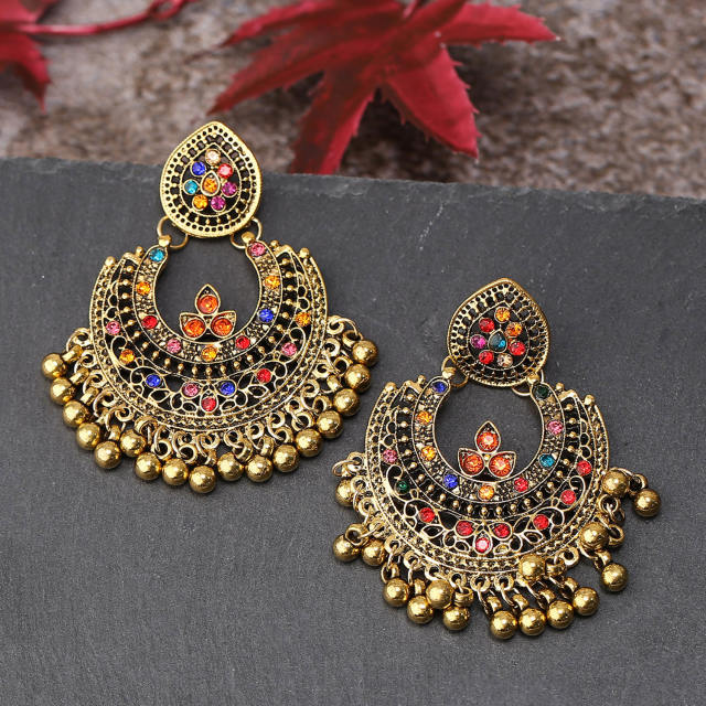 National trend color rhinestone jhumka earrings for women