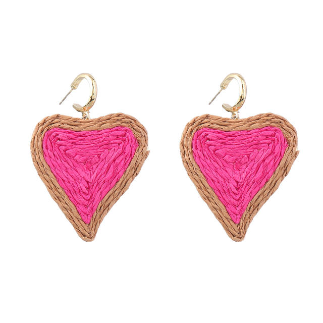 INS straw heart colorful earrings