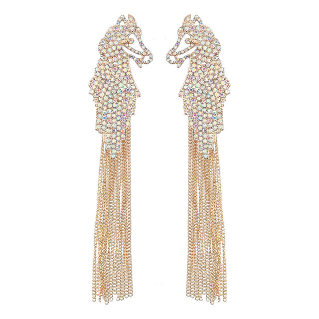 Rhinestone zebra chain tassel earrings