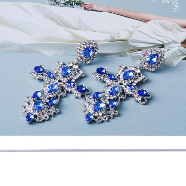 Vintage glass crystal statement cross earrings