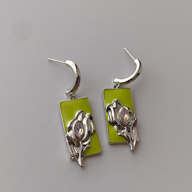 S925 sterling silver needle enamel flower dangle earrings