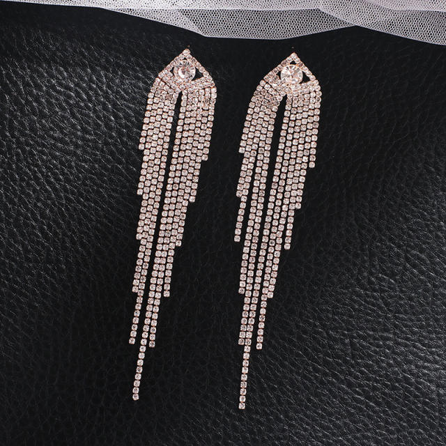 Korean fashion long tassel rhinestone earrings