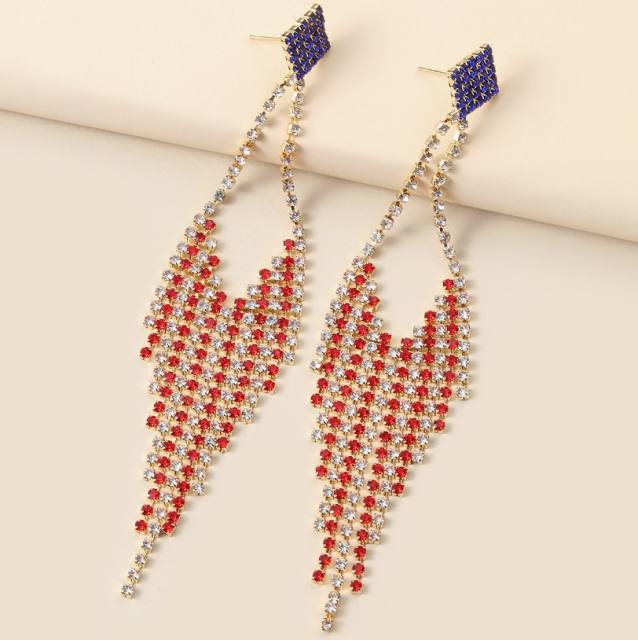 Rhinestone tassel luxury July Fourth earrings