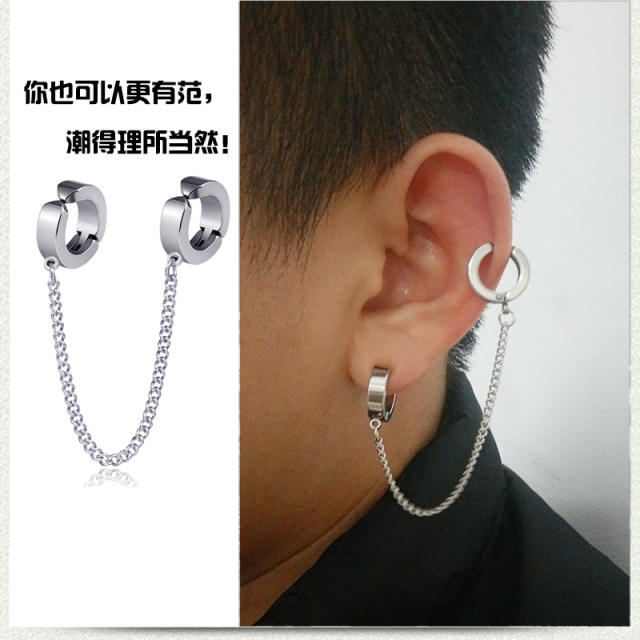 Black punk titanium steel earrings