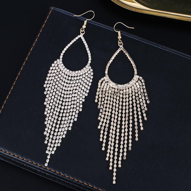 Rhinestone tassel drop shape bridal earrings