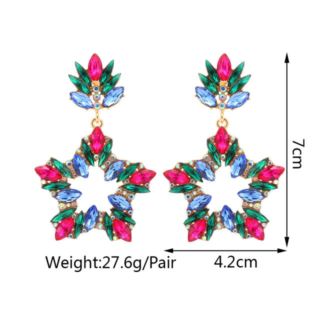 Geometric glass crystal star statement dangle earrings