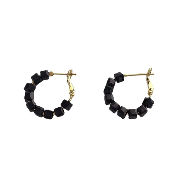 Vintage black white crystal beads small hoop earrings