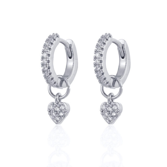 Rhinestone heart charm tiny huggie earrings