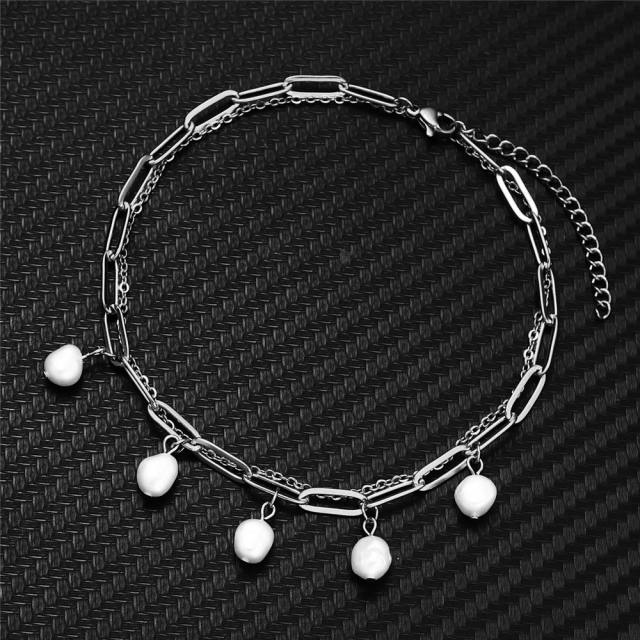 Waterpearl two layer stainless steel anklet