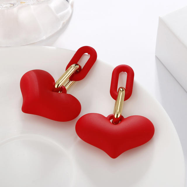 Korean fashion candy color heart heart dangle earrings