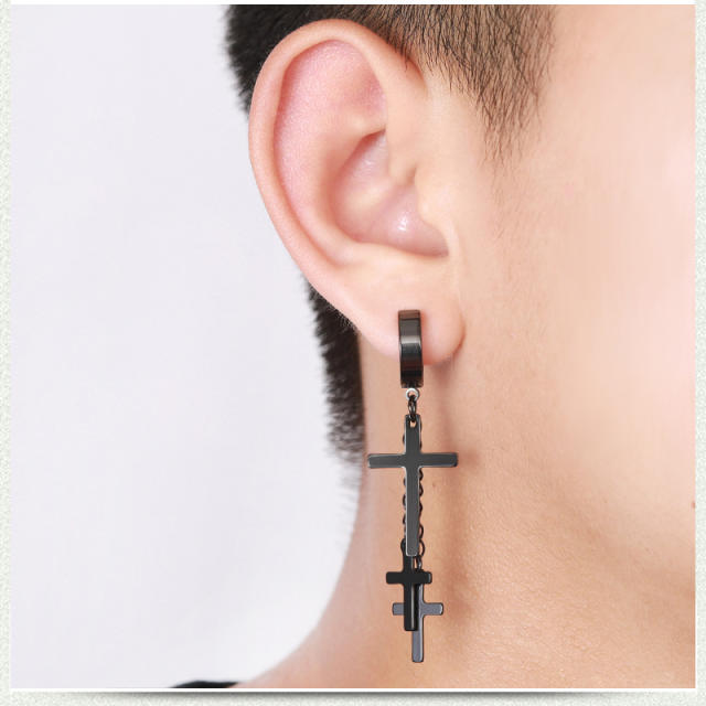 Black punk titanium steel earrings