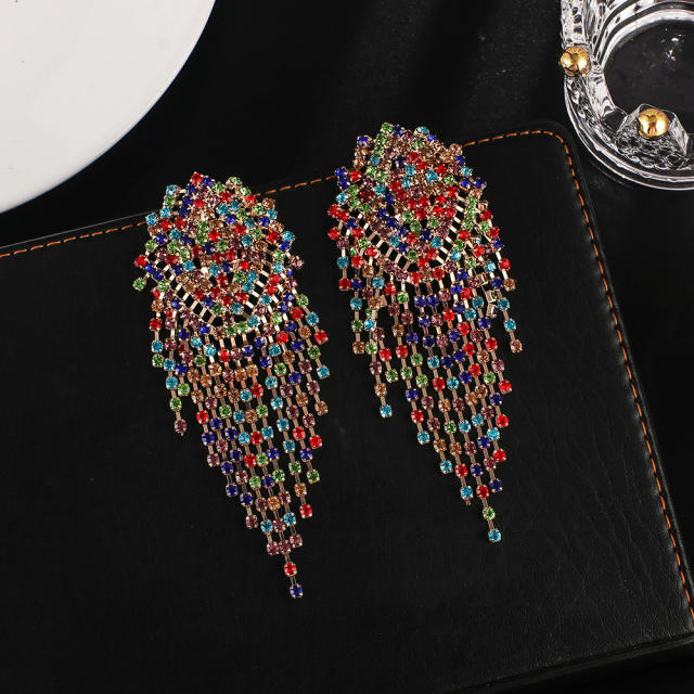 Luxury pave setting rhinestone tassel earrings