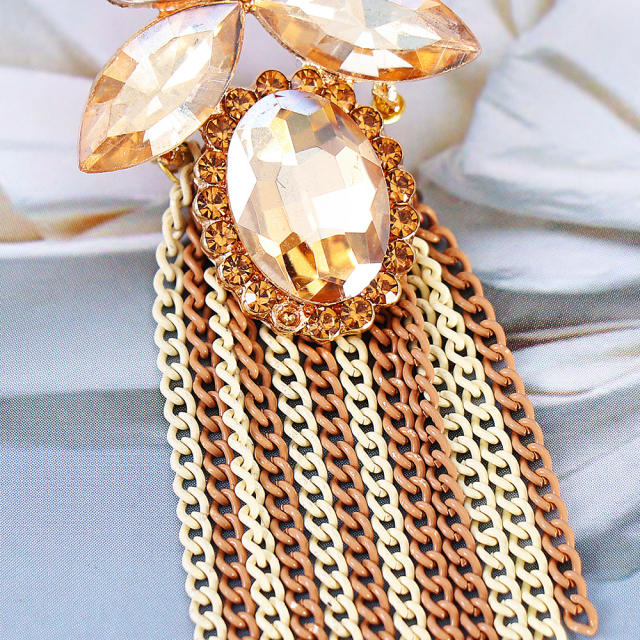 Boho champagne crystal tassel earrings