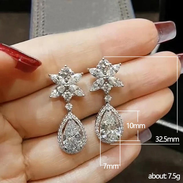 Delicate pearl cz drop earrings