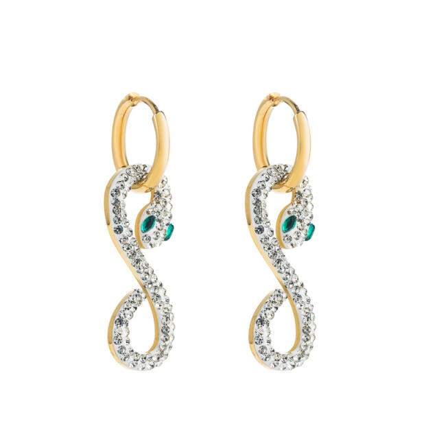 Rhinestone snake stainless steel dangle earrings