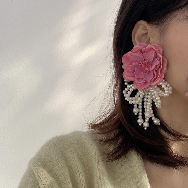 Elegant bloom flower beaded tassel earrings