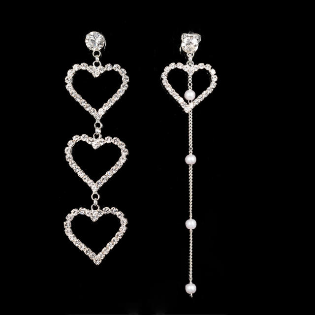 Korean fashion heart-shaped asymmetric rhinestone Pearl earrings