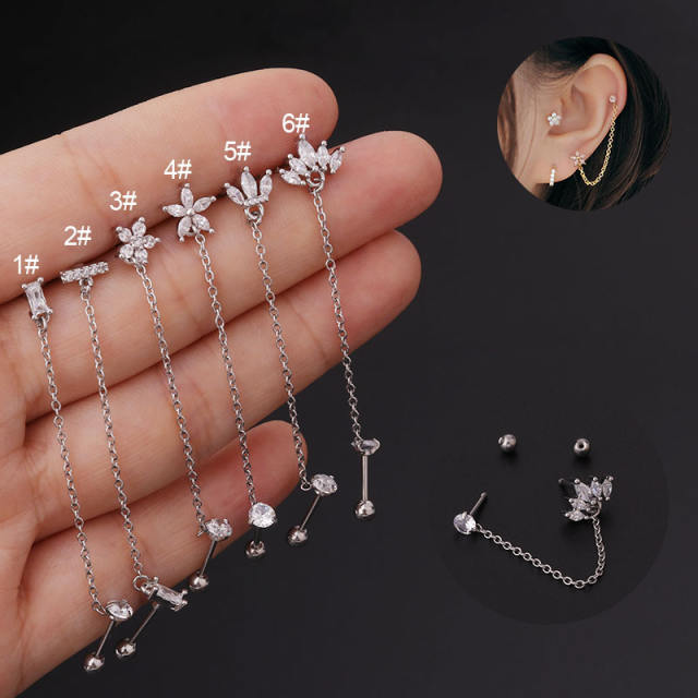 Cubic zircon stainless steel needle line earrings