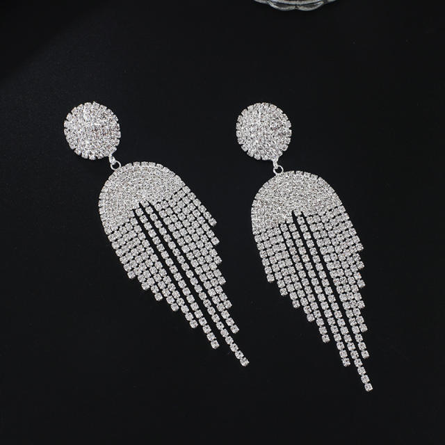 Luxury rhinestone pave setting tassel long earrings