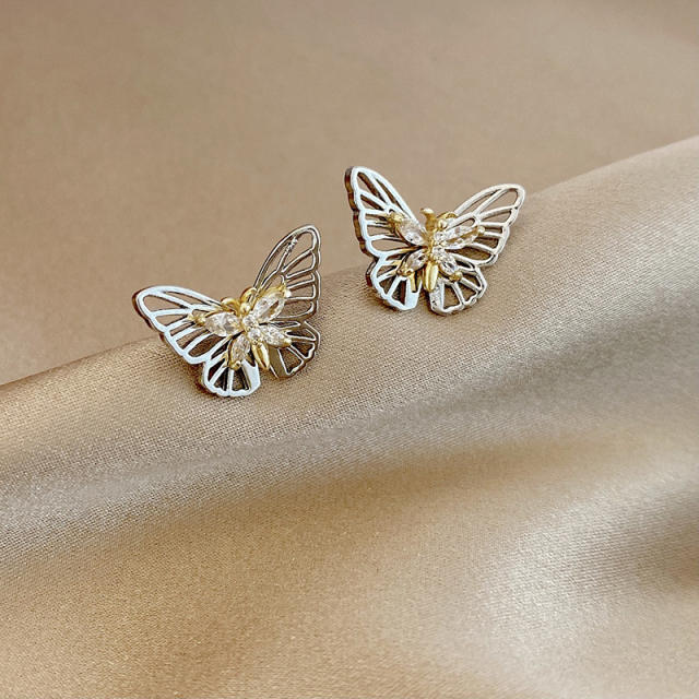 Hollow butterfly silver color women ear studs