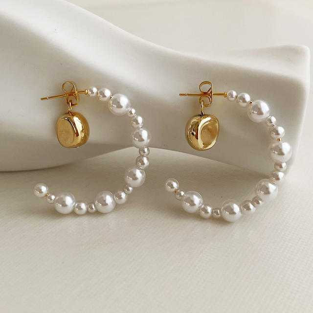 925 needle pearl beaded openning hoop earrings